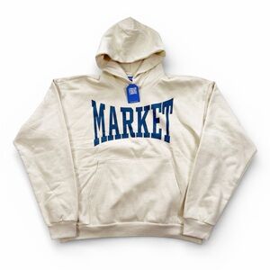 Market Studios Hoodie Pullover Fleece Size M Cream/Teal NWT